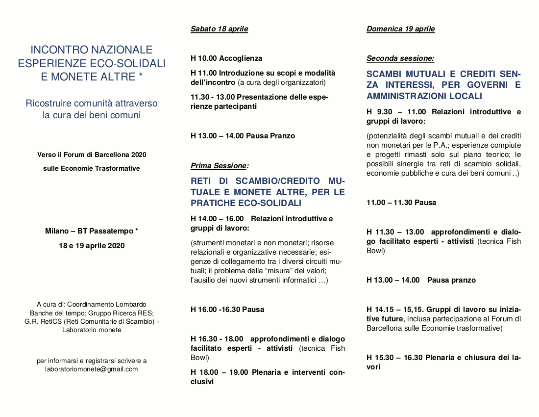 Esperienze eco-solidali e monete altre