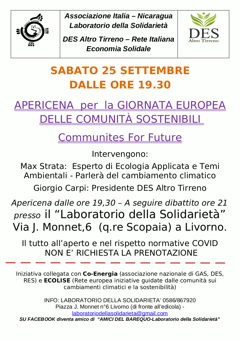 Apericena per le comunità sostenibili