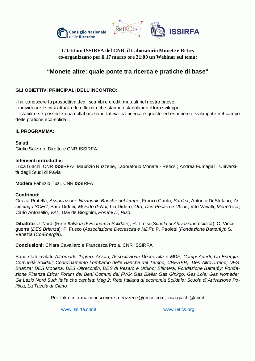 Monete altre: quale ponte tra ricerca e pratiche di base