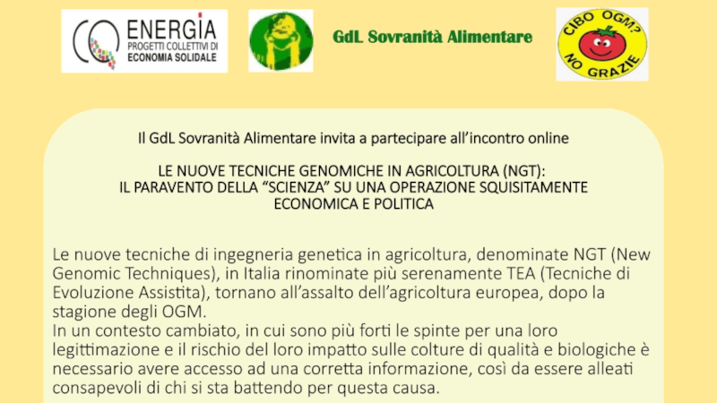 Incontro con Rete Semi Rurali sui nuovi OGM
