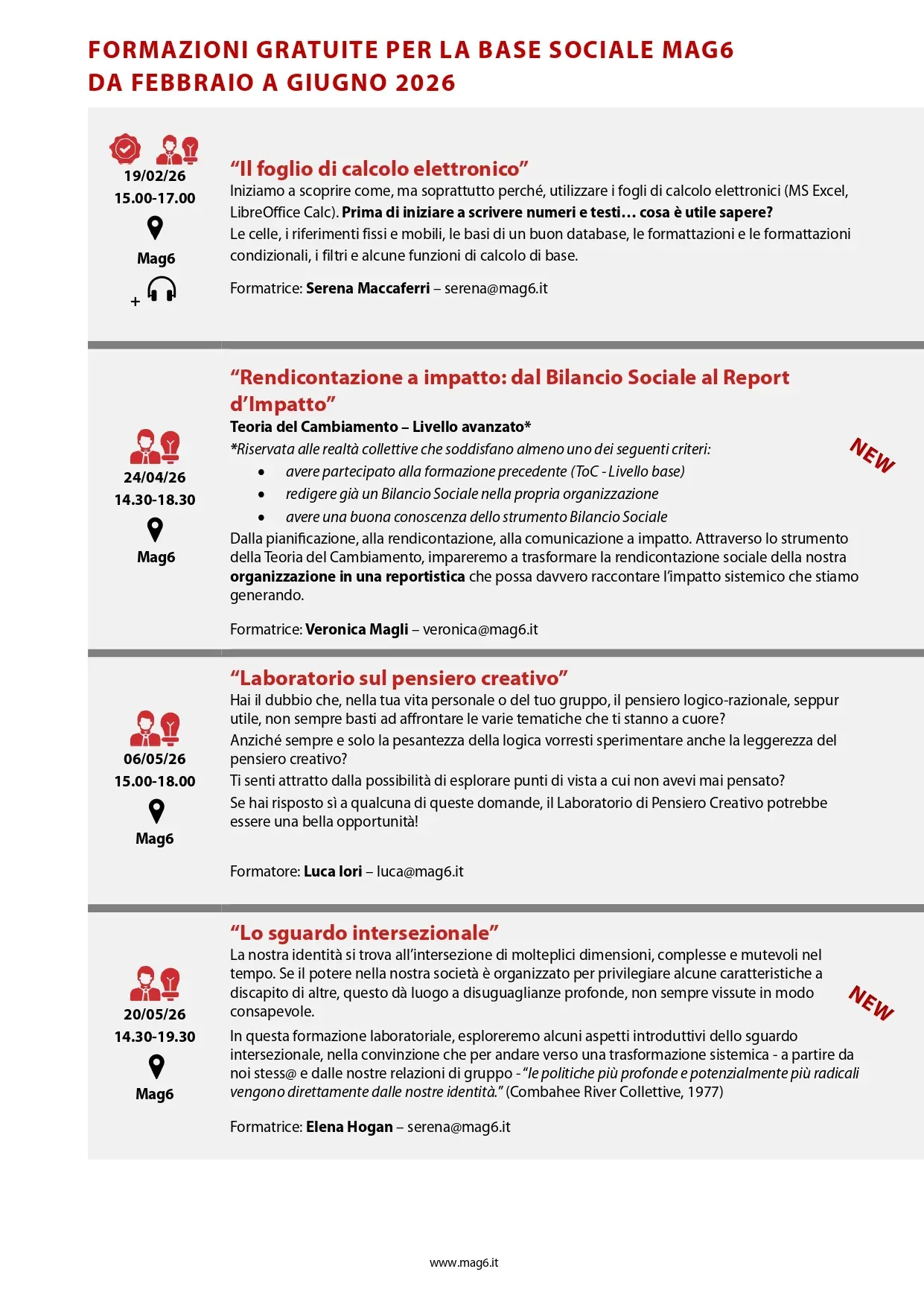 Formazioni gratuite per la base sociale MAG6