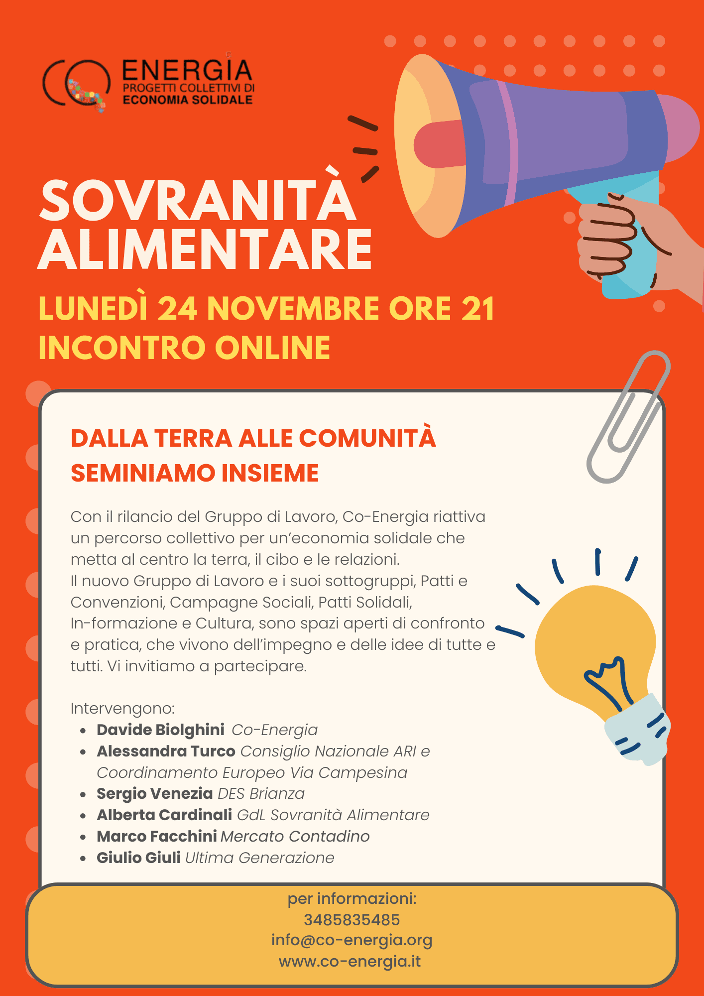 Il Gruppo di Lavoro Sovranità Alimentare di CO-energia riparte con nuove proposte