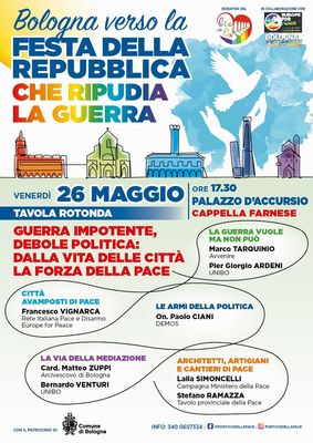 Bologna verso la festa della Repubblica che ripudia la guerra