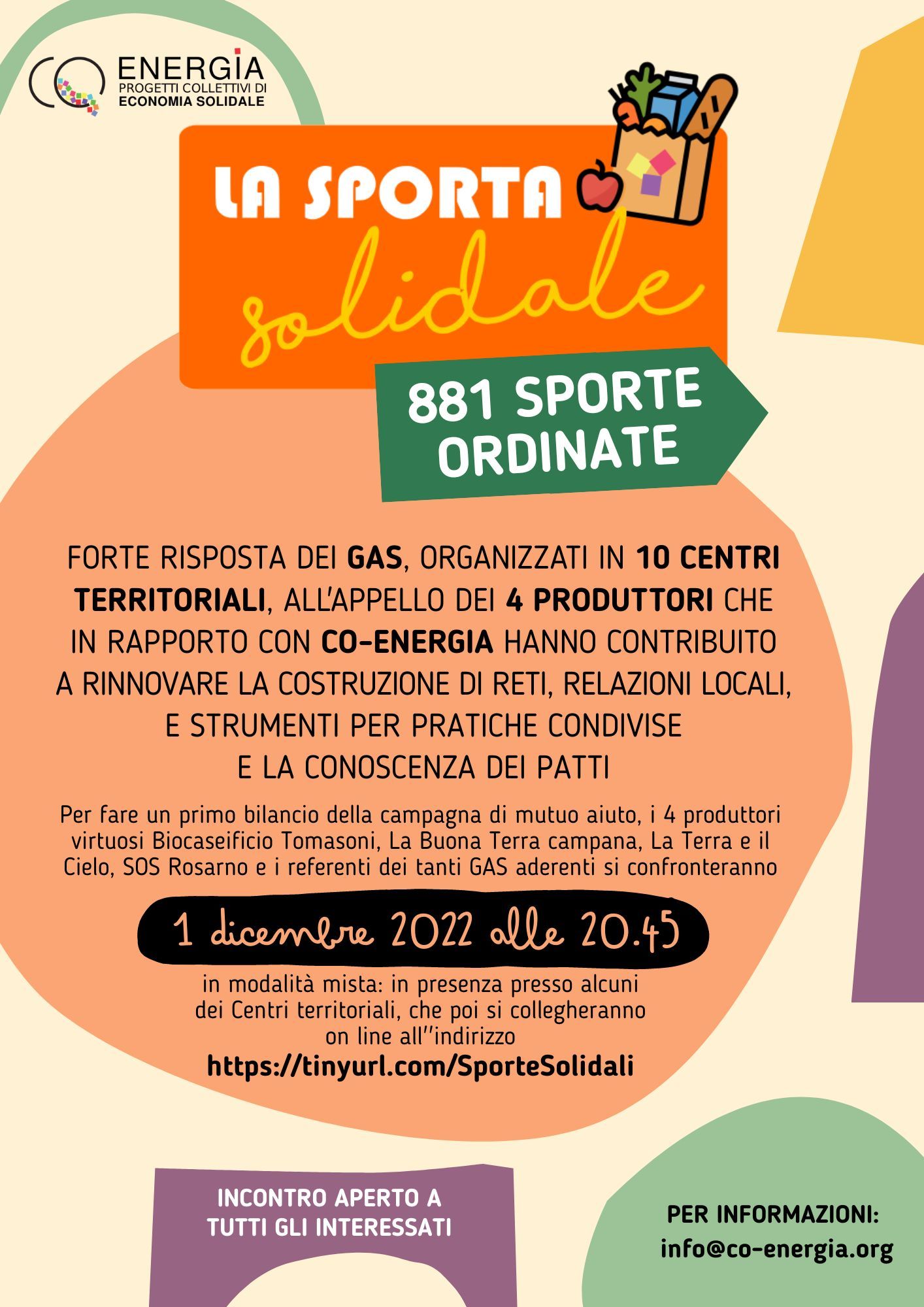 La sporta solidale, incontro di confronto l'1 dicembre